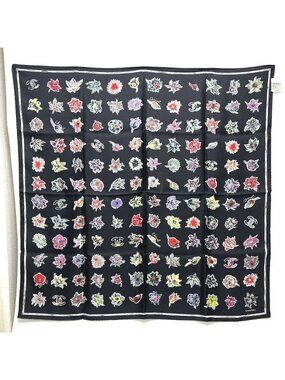 Chanel Scarf Camellia Silk Black
